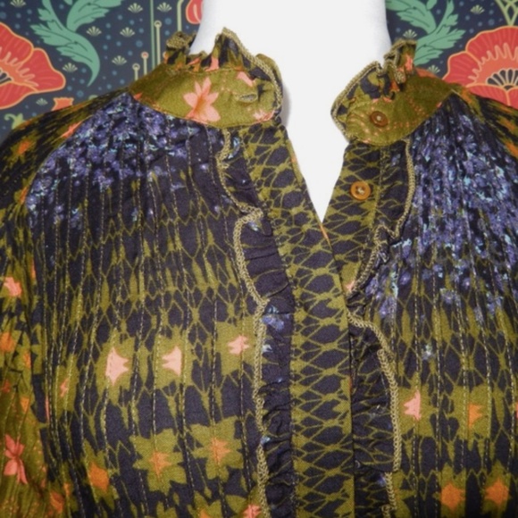 Free People Rare Feelings Olive Green Blue Floral Boho Maxi Dress Nwt XL - Picture 6 of 9